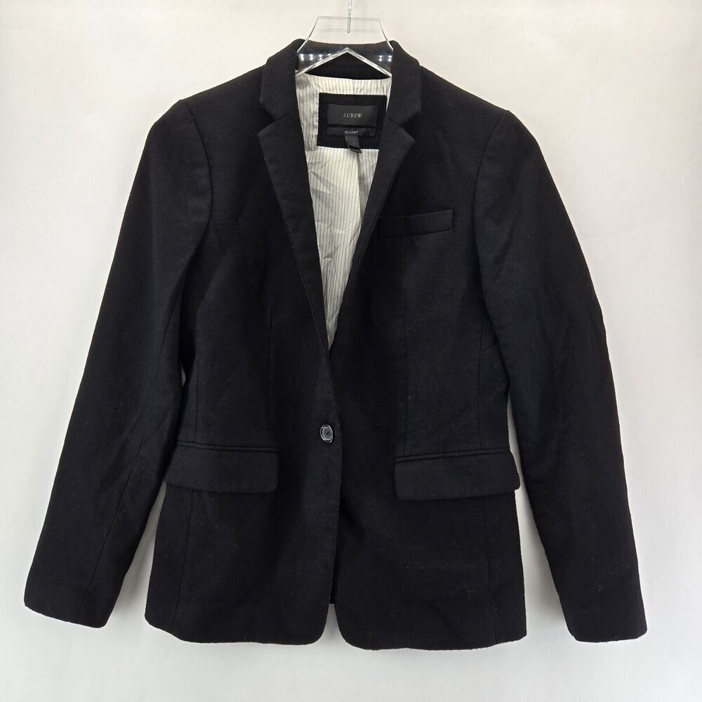 J Crew Wool Blazer Womens 2‎ Regent Black Single Breasted One Button Academia
